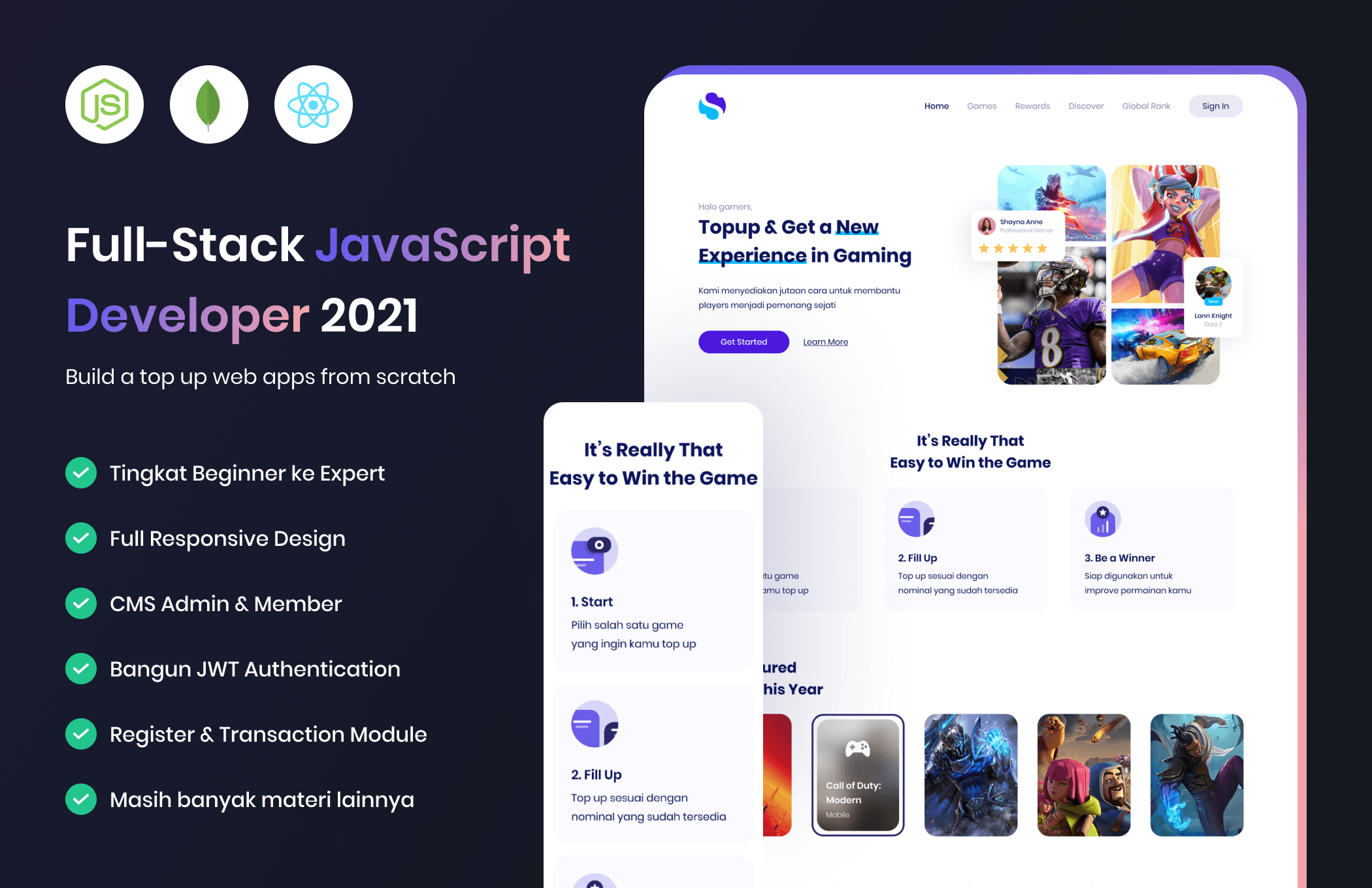 Kelas Full-Stack JavaScript Developer 2021: Website Top Up Voucher Game di BuildWith Angga